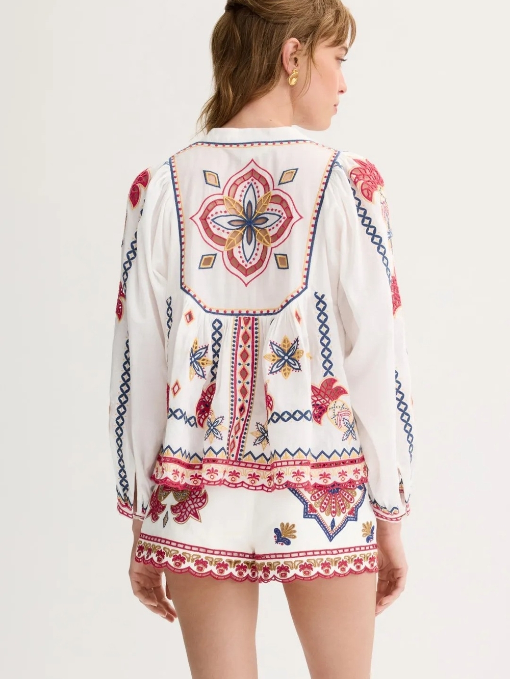 FARM RIO MARY TILES OFF-WHITE EMBROIDERED BLOUSE SIZE M MSRP $ 280 - Picture 2 of 12